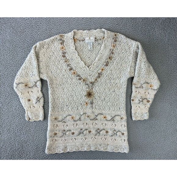 Vintage Express Tricot‎ Hand Knitted Sweater Womens XS Angora Oversized Floral - Picture 1 of 9